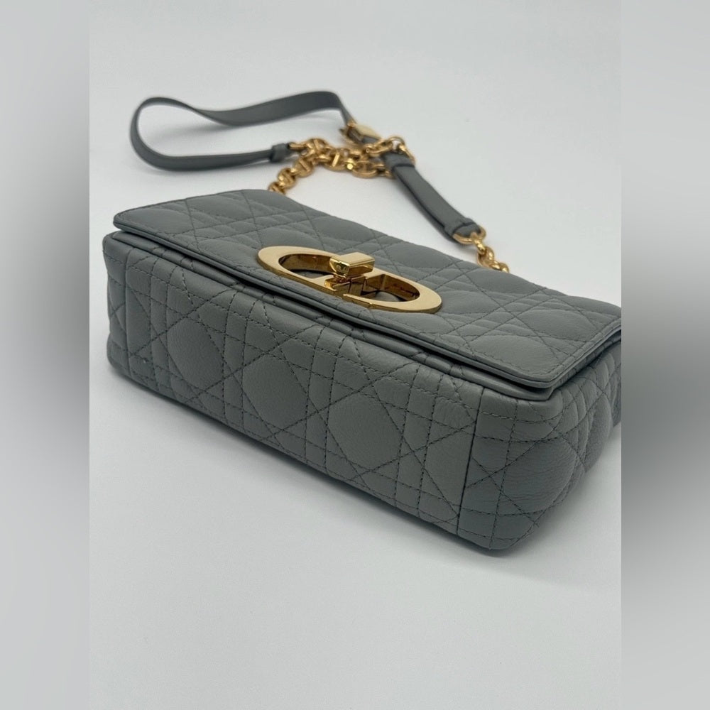 Dior Caro Bag Medium Stone Gray Cannage Calfskin Leather Shoulder Bag