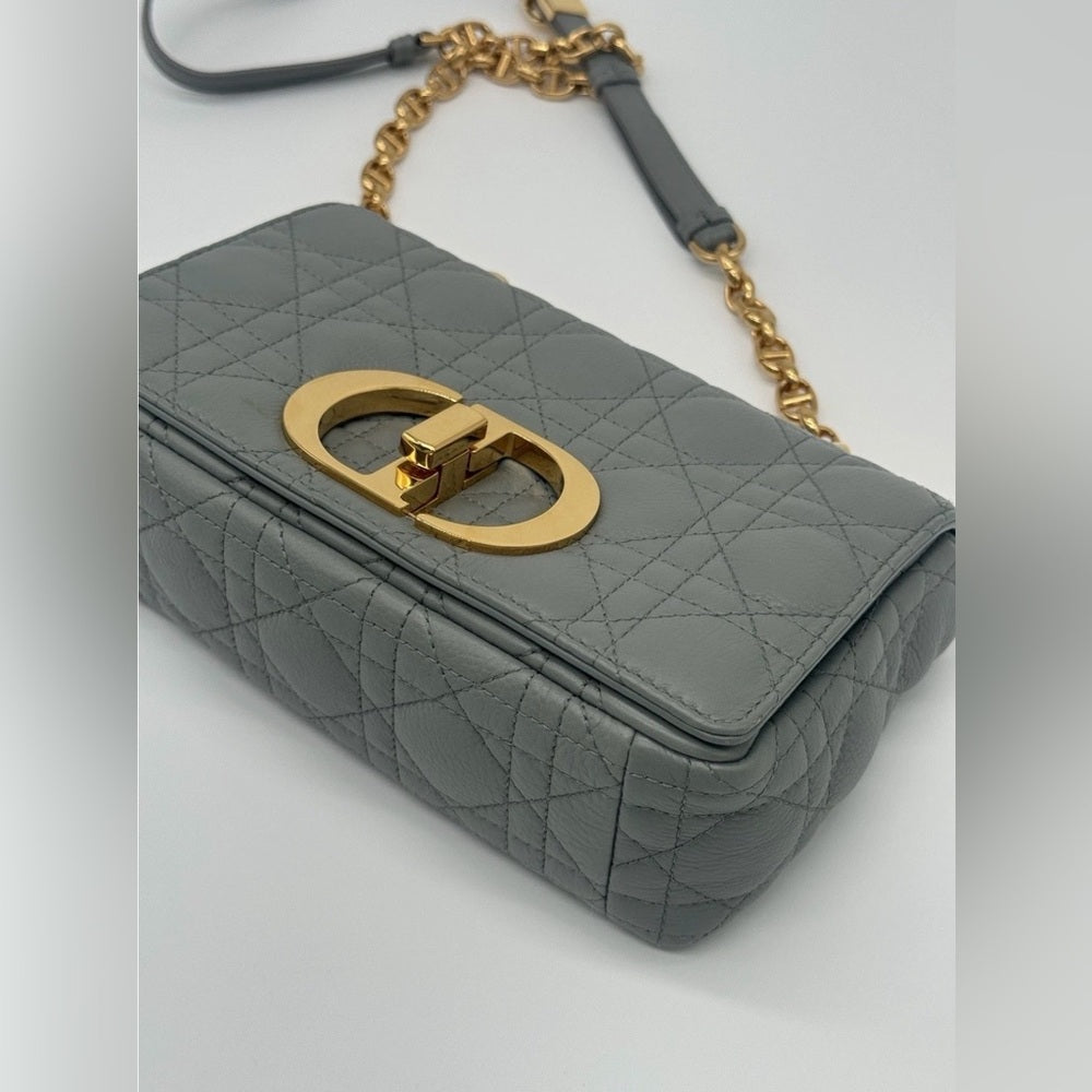 Dior Caro Bag Medium Stone Gray Cannage Calfskin Leather Shoulder Bag