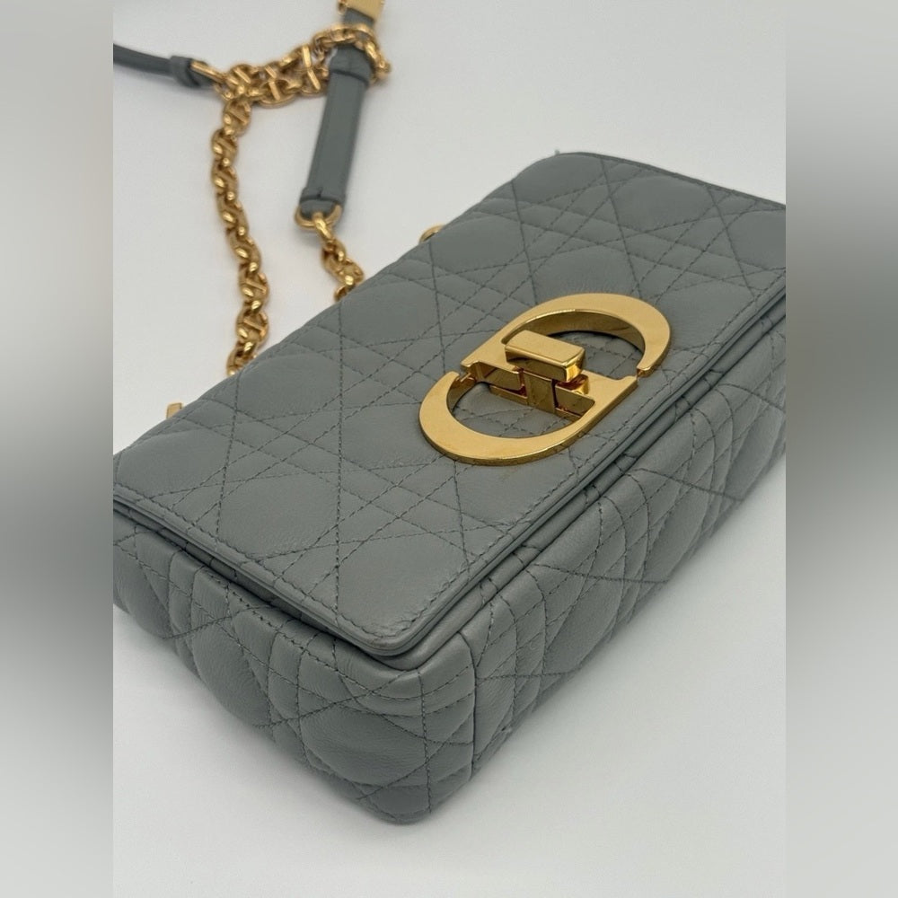 Dior Caro Bag Medium Stone Gray Cannage Calfskin Leather Shoulder Bag