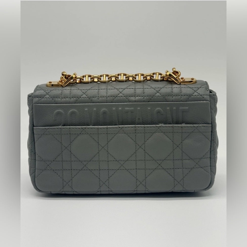 Dior Caro Bag Medium Stone Gray Cannage Calfskin Leather Shoulder Bag