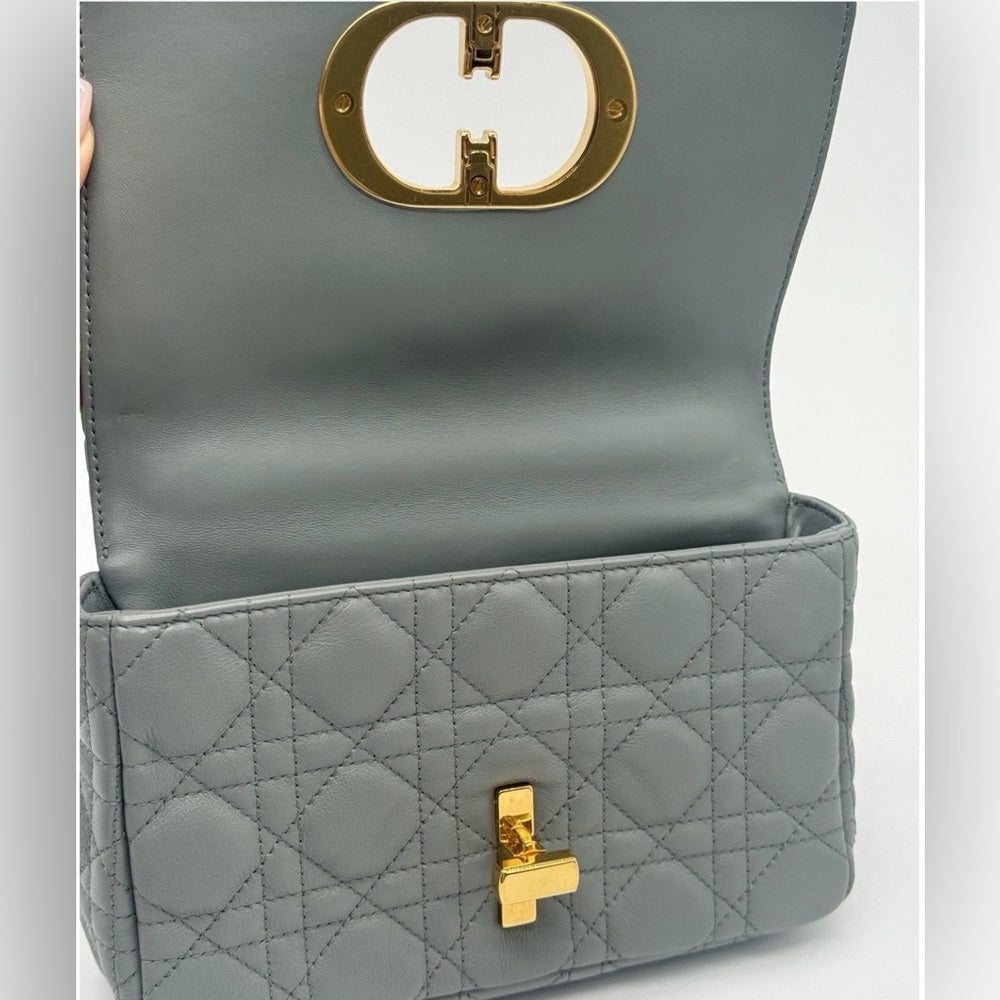 Dior Caro Bag Medium Stone Gray Cannage Calfskin Leather Shoulder Bag