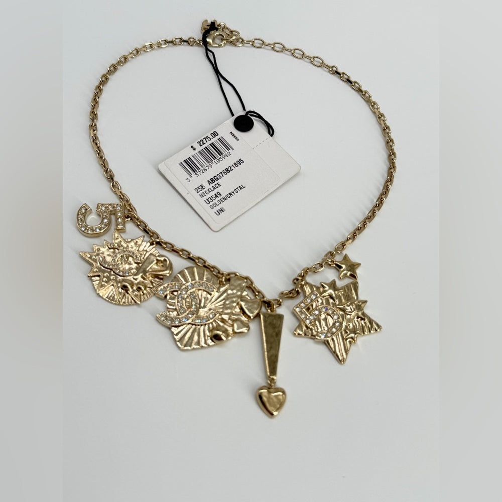 Chanel Charm Necklace In Gold And Crystal Material