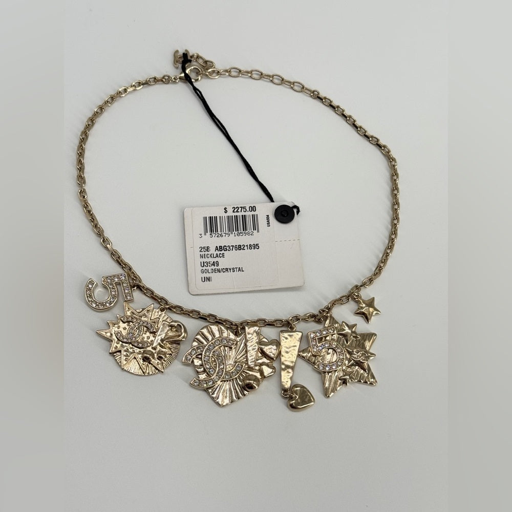 Chanel Charm Necklace In Gold And Crystal Material