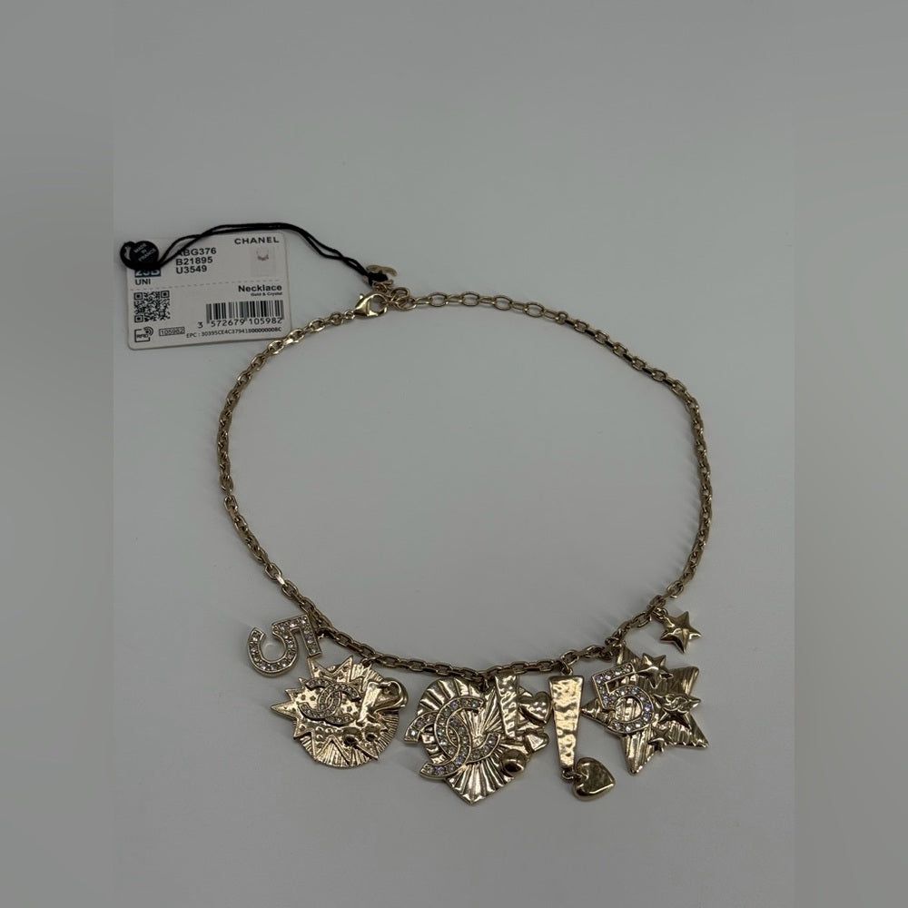 Chanel Charm Necklace In Gold And Crystal Material