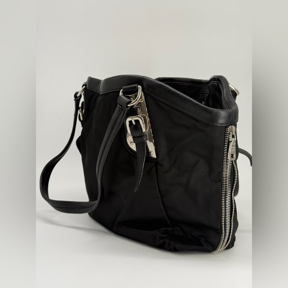 Prada Expandable Zippered Nylon Shoulder Bag Black