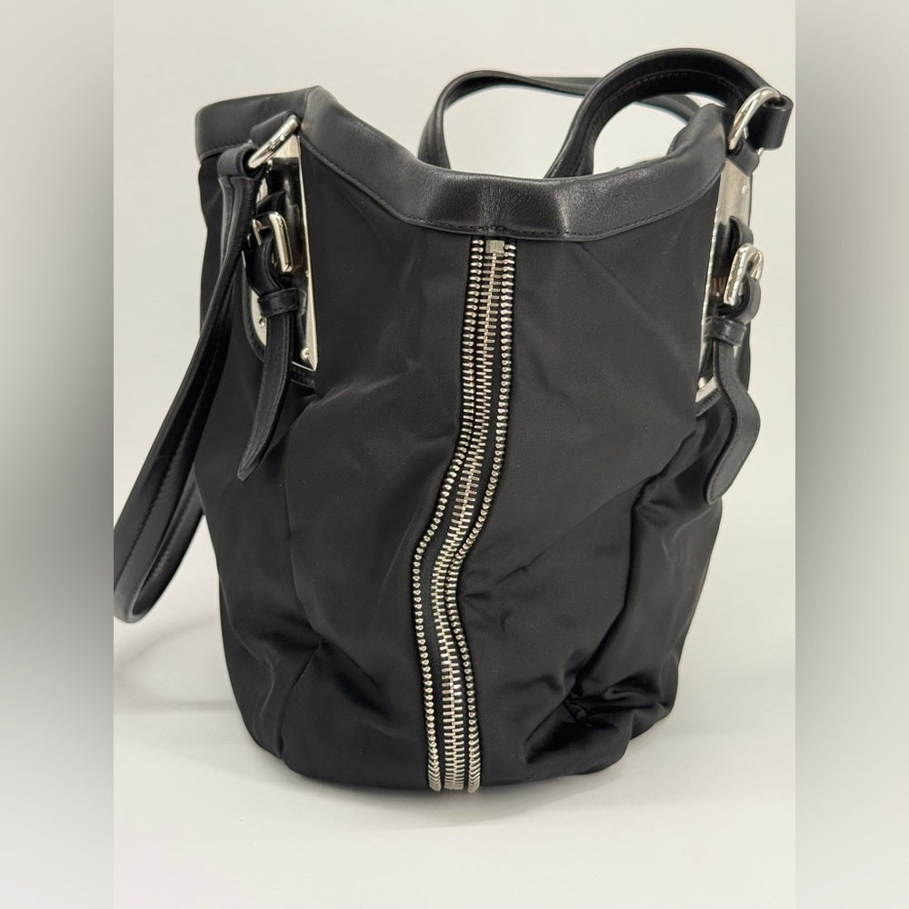 Prada Expandable Zippered Nylon Shoulder Bag Black
