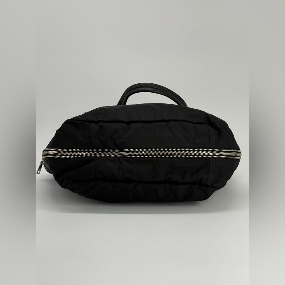 Prada Expandable Zippered Nylon Shoulder Bag Black