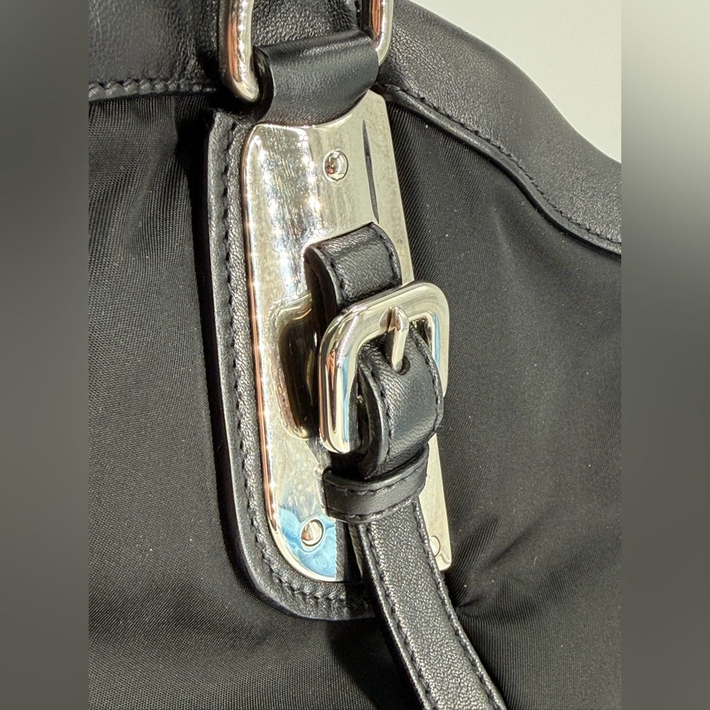 Prada Expandable Zippered Nylon Shoulder Bag Black