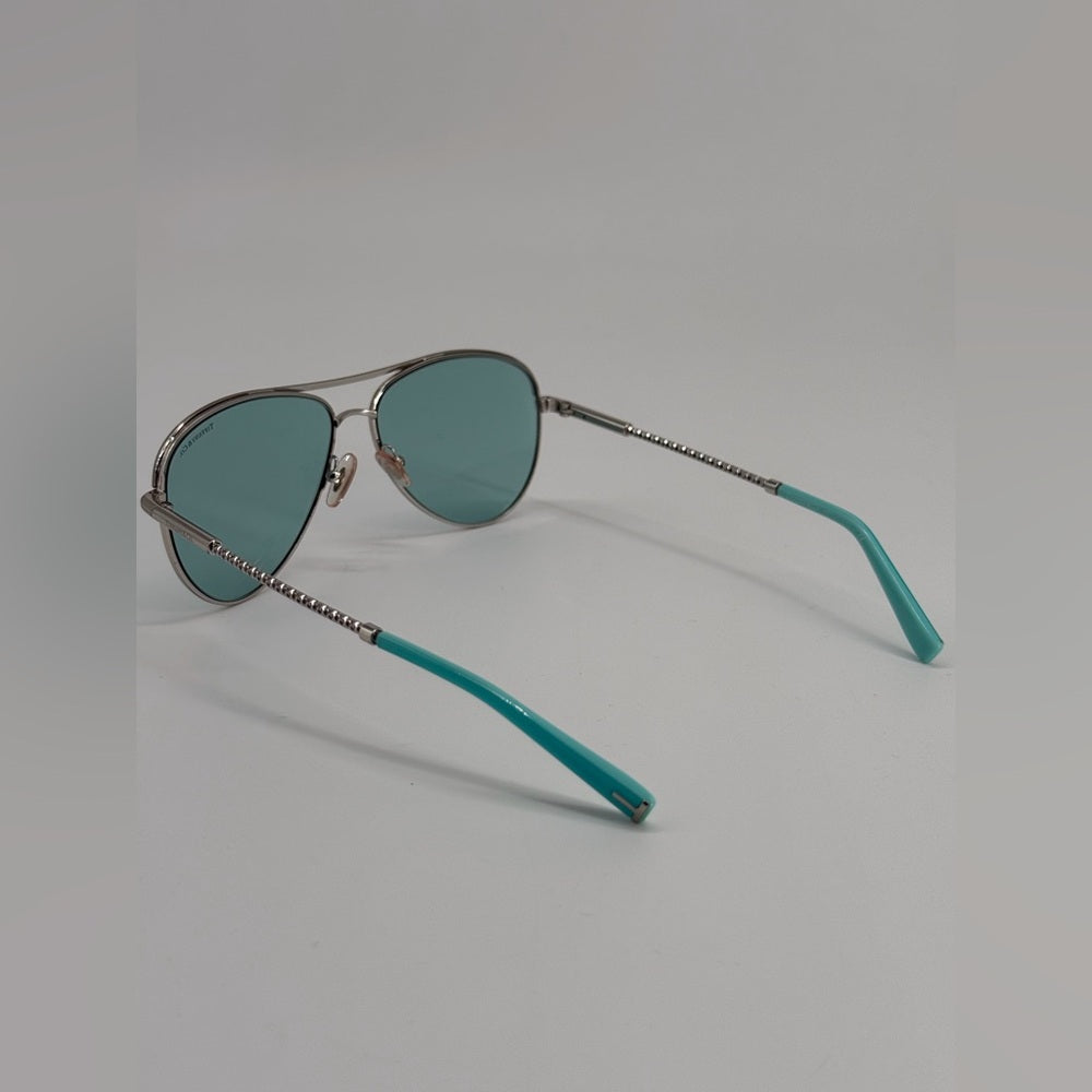 Tiffany & Co Sunglasses Silver With Blue Gradient Lenses Aviator Style