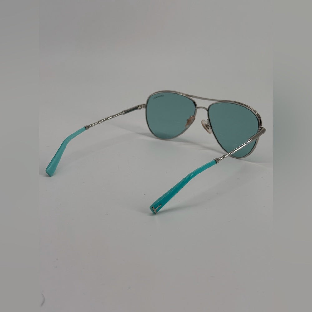 Tiffany & Co Sunglasses Silver With Blue Gradient Lenses Aviator Style