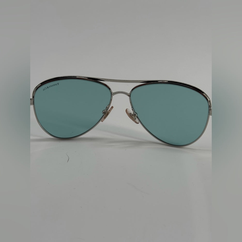 Tiffany & Co Sunglasses Silver With Blue Gradient Lenses Aviator Style