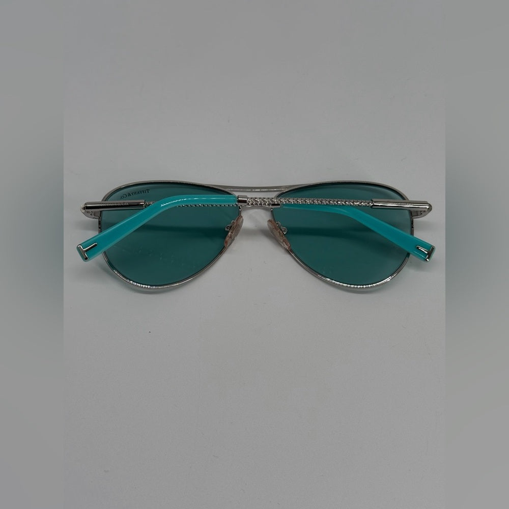 Tiffany & Co Sunglasses Silver With Blue Gradient Lenses Aviator Style