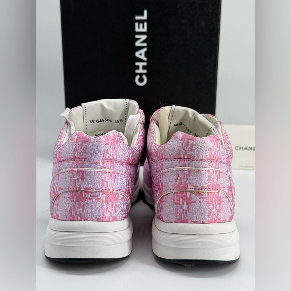 Chanel Pink Tweed CC Sneakers Size 35 1/2