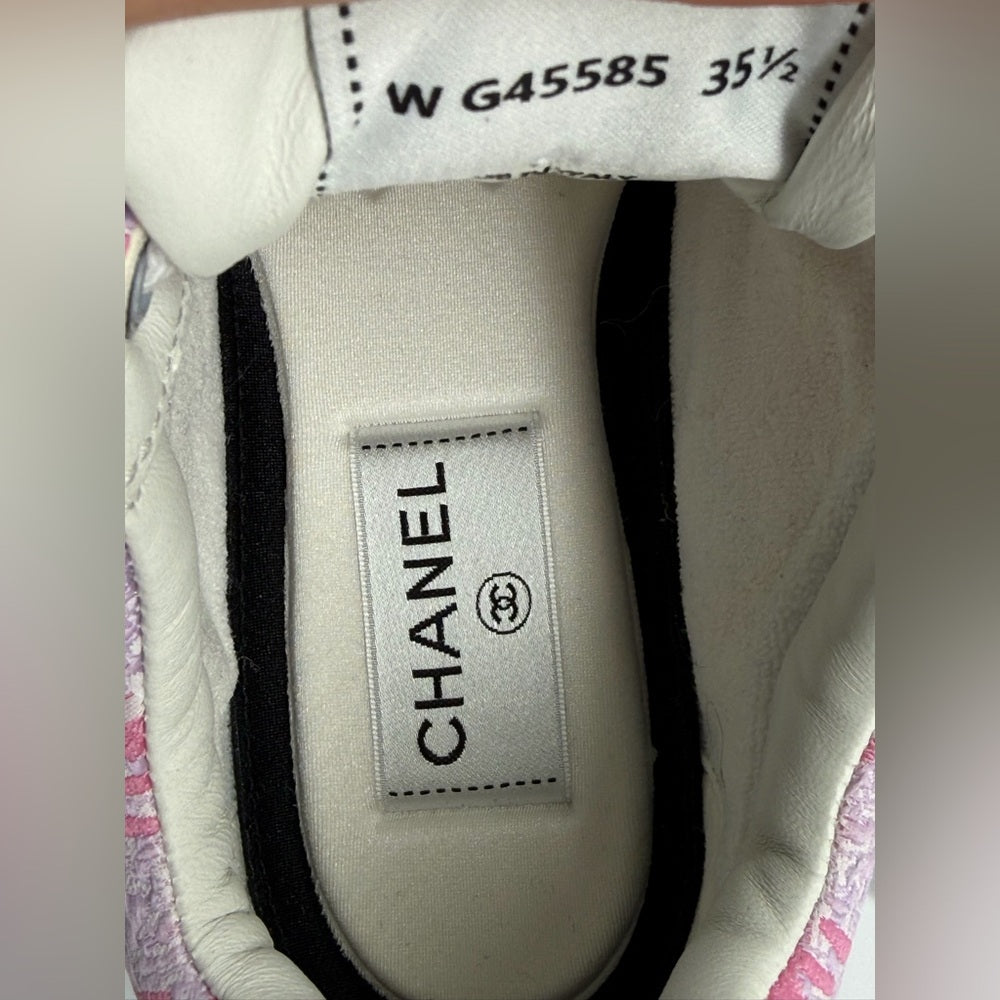 Chanel Pink Tweed CC Sneakers Size 35 1/2
