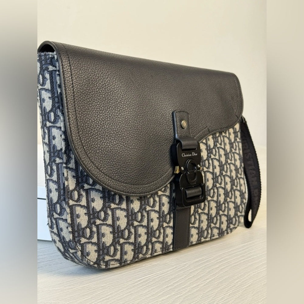 Dior Saddle A5 Pouch Oblique Jacquard And Black Grained Calfskin Leather Bag
