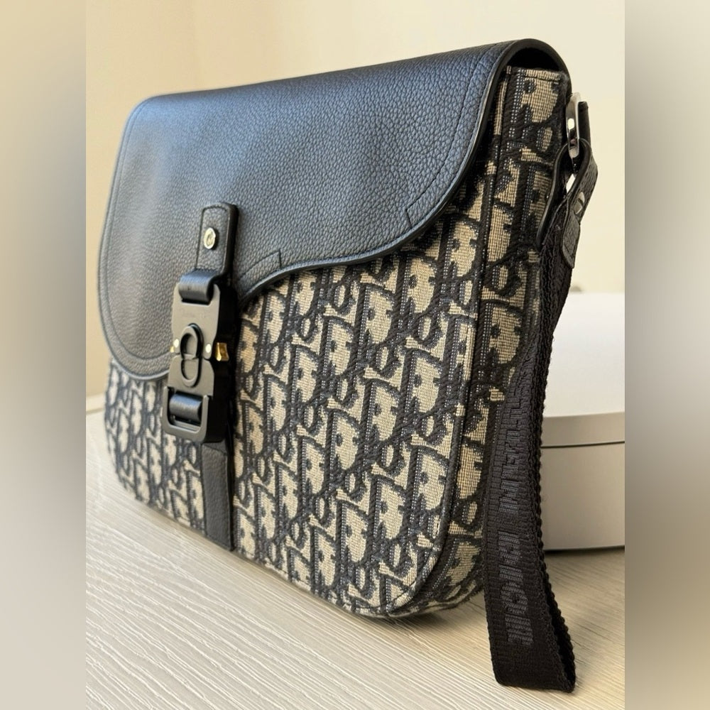 Dior Saddle A5 Pouch Oblique Jacquard And Black Grained Calfskin Leather Bag