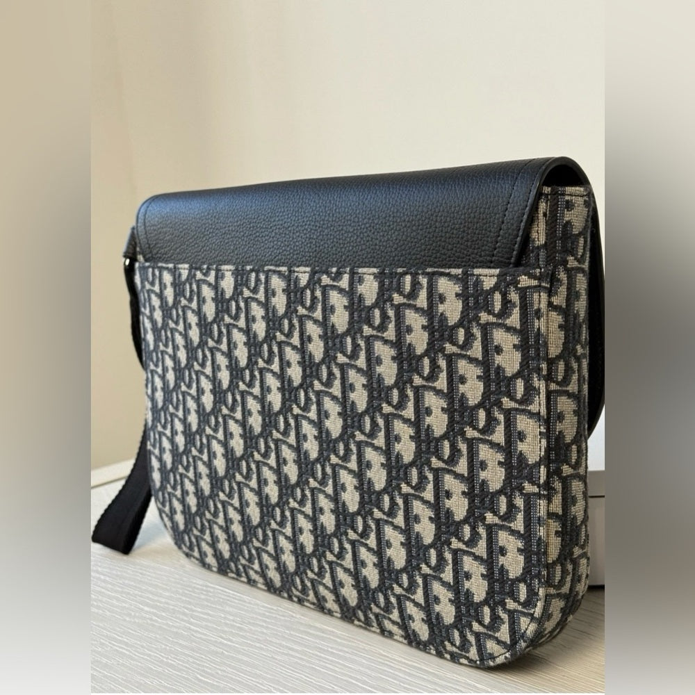 Dior Saddle A5 Pouch Oblique Jacquard And Black Grained Calfskin Leather Bag