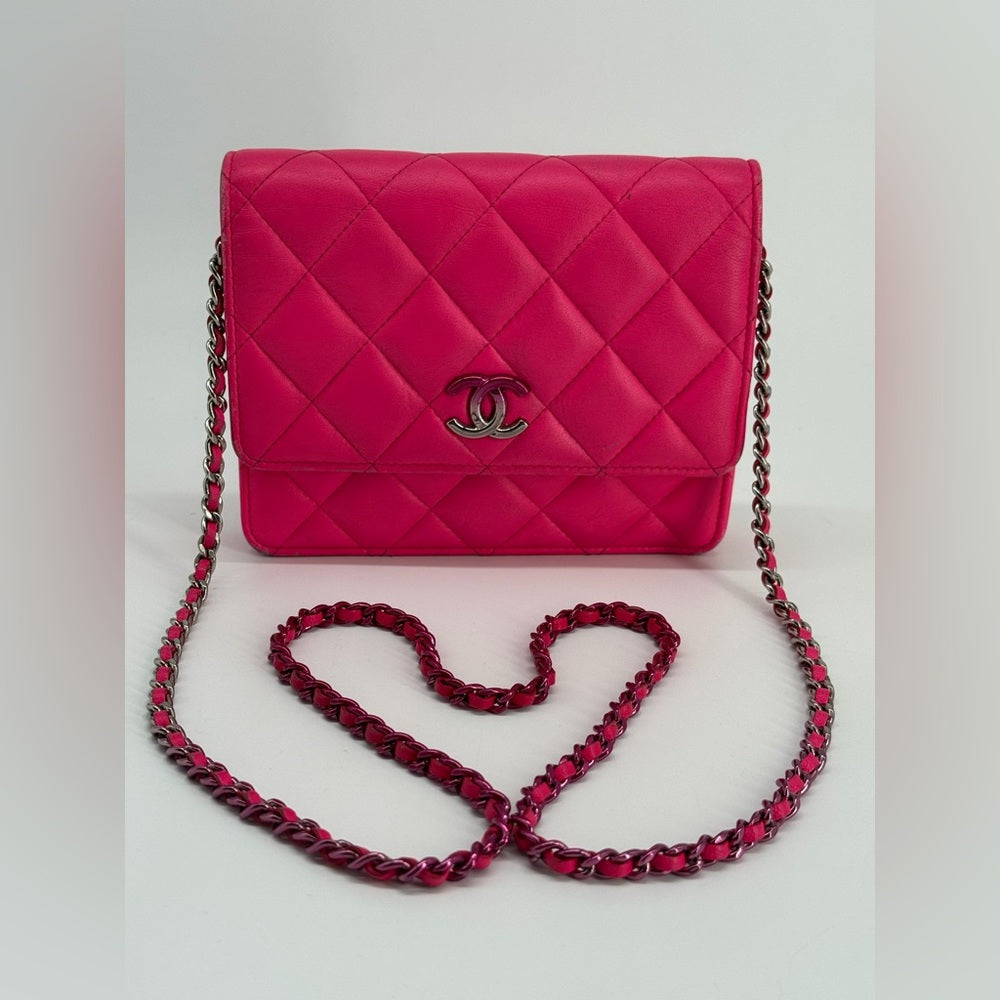 CHANEL WOC Pink Lambskin Leather Ombre Hardware Square Crossbody Bag