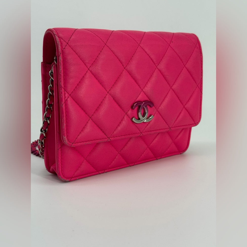 CHANEL WOC Pink Lambskin Leather Ombre Hardware Square Crossbody Bag