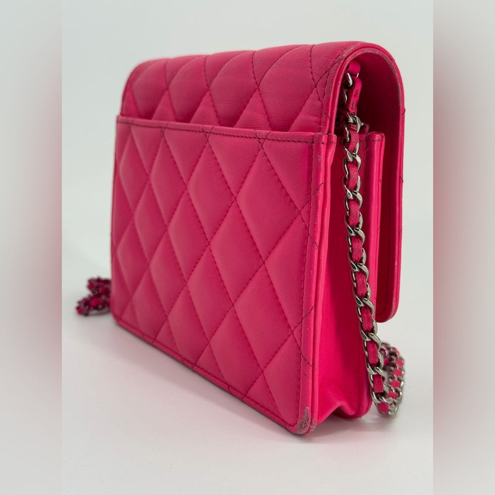 CHANEL WOC Pink Lambskin Leather Ombre Hardware Square Crossbody Bag