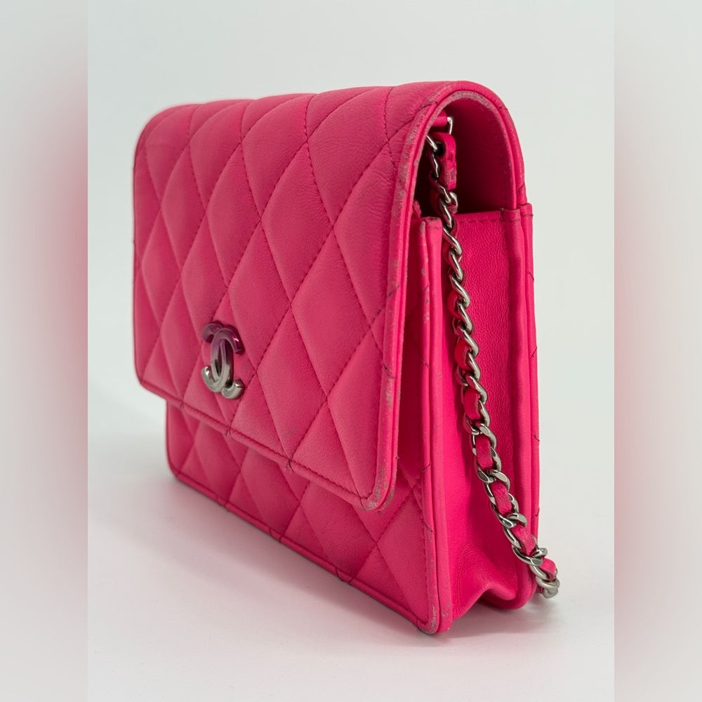 CHANEL WOC Pink Lambskin Leather Ombre Hardware Square Crossbody Bag