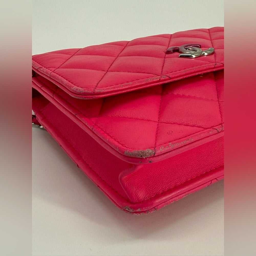 CHANEL WOC Pink Lambskin Leather Ombre Hardware Square Crossbody Bag