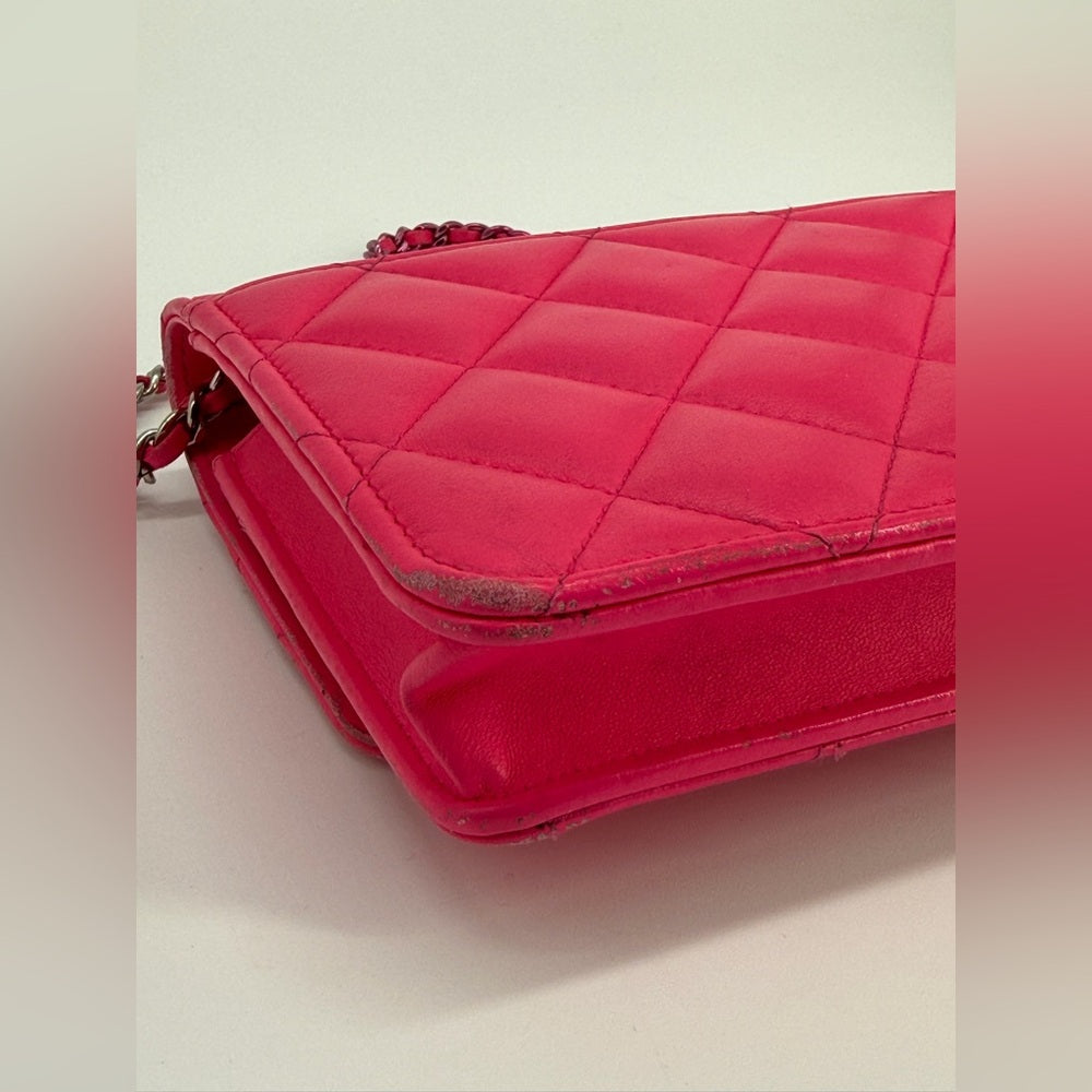 CHANEL WOC Pink Lambskin Leather Ombre Hardware Square Crossbody Bag