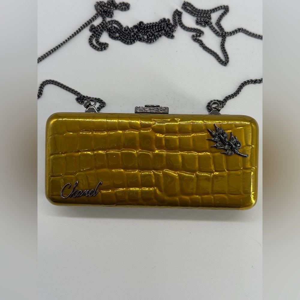 Chanel Minaudiere Gold Crystal Crocodile Clutch Bag