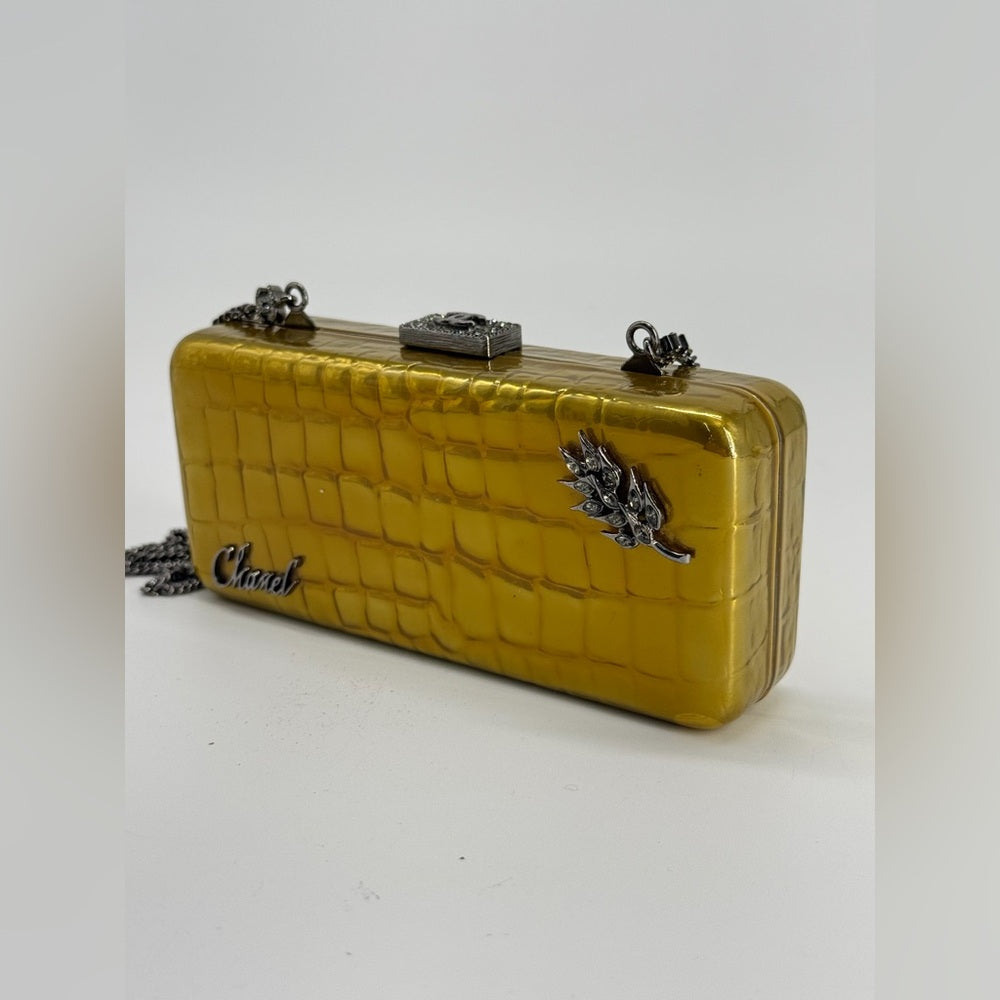 Chanel Minaudiere Gold Crystal Crocodile Clutch Bag
