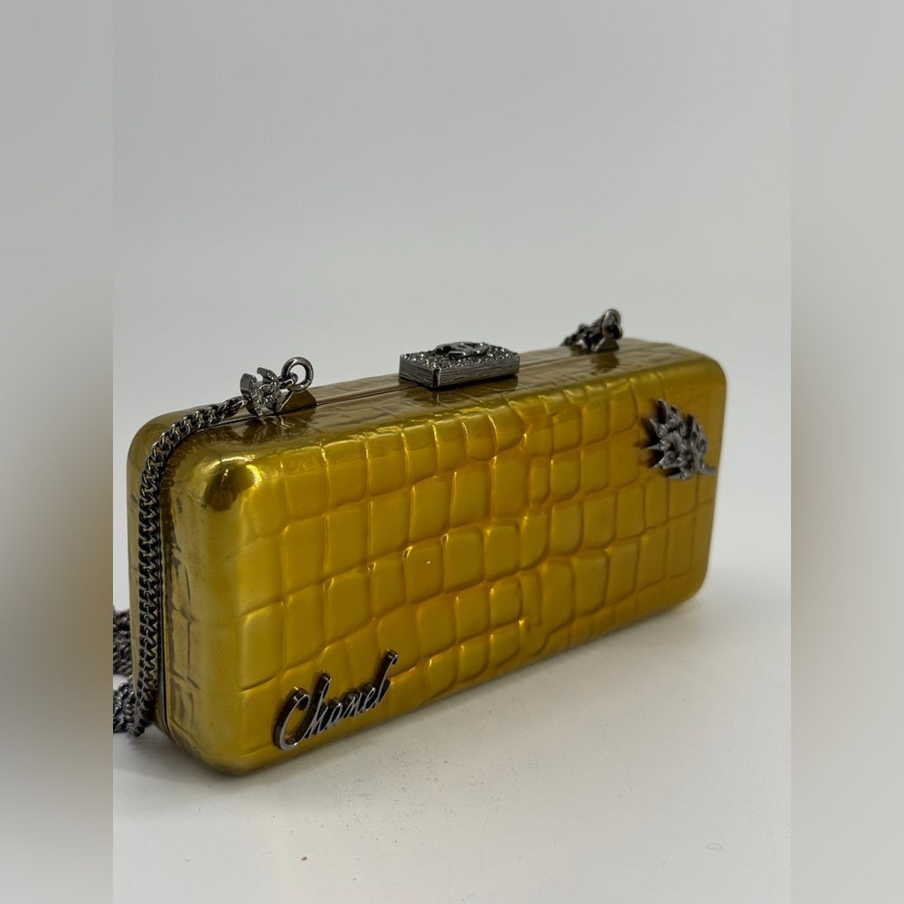 Chanel Minaudiere Gold Crystal Crocodile Clutch Bag