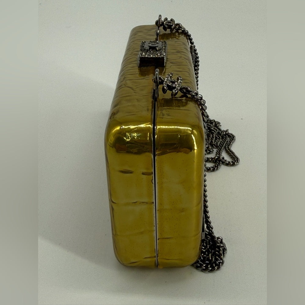 Chanel Minaudiere Gold Crystal Crocodile Clutch Bag