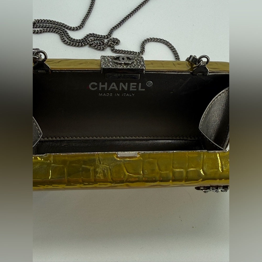 Chanel Minaudiere Gold Crystal Crocodile Clutch Bag