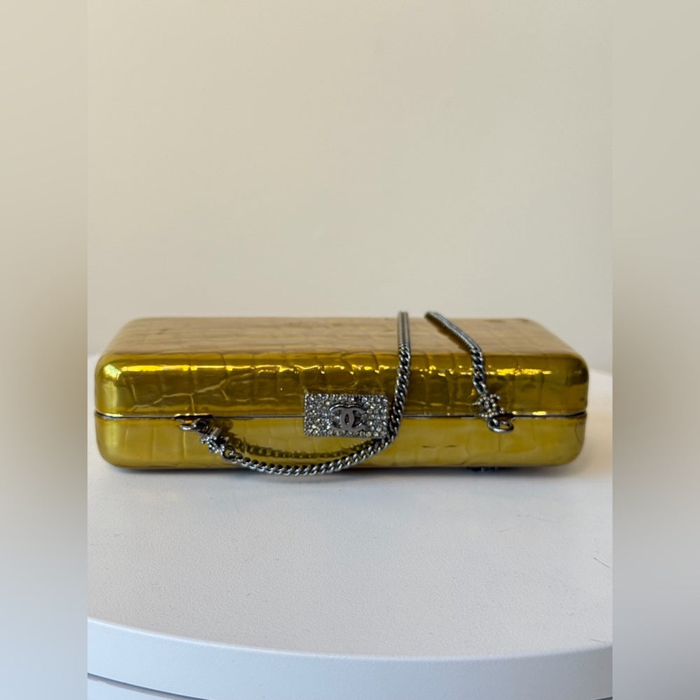Chanel Minaudiere Gold Crystal Crocodile Clutch Bag