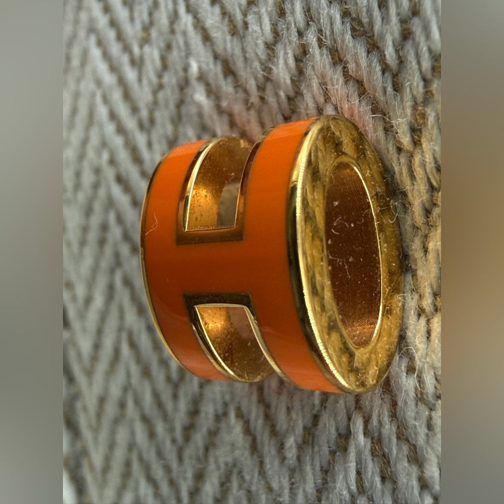 Hermes Lasquered Mini Pope H Orange Earrings