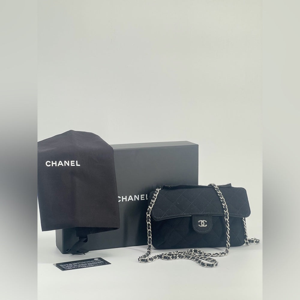 Chanel Quilted Fabric Foldable Tote Chain Strap Crossbody Bag