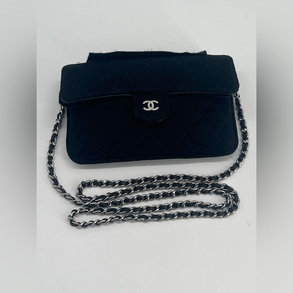 Chanel Quilted Fabric Foldable Tote Chain Strap Crossbody Bag