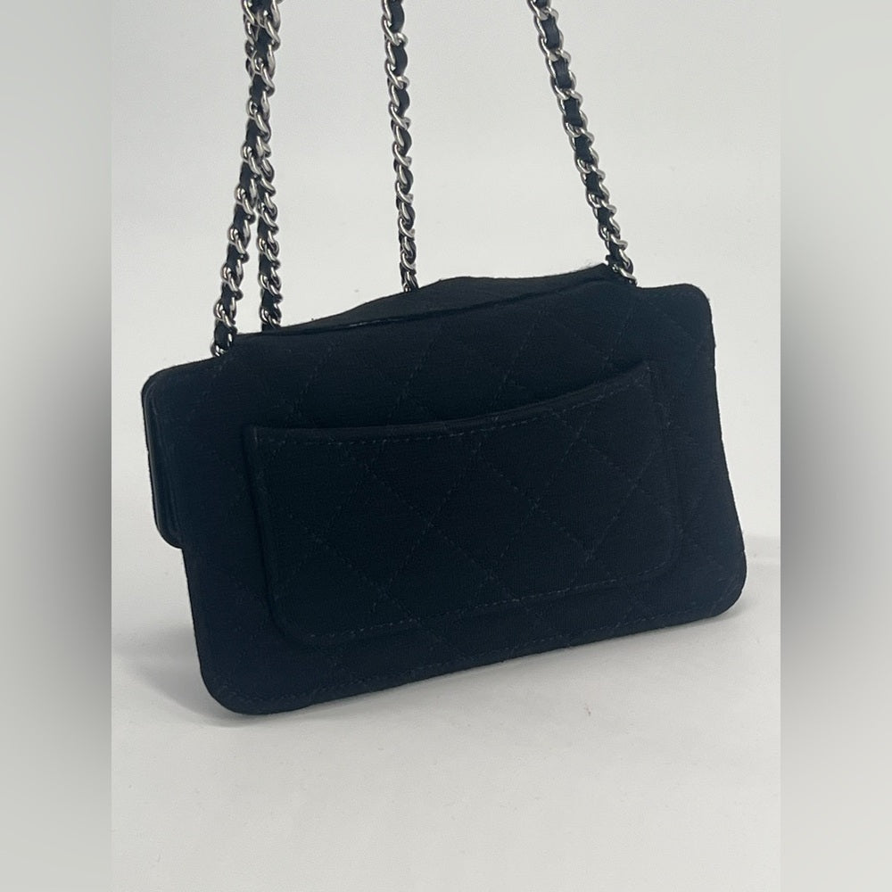Chanel Quilted Fabric Foldable Tote Chain Strap Crossbody Bag