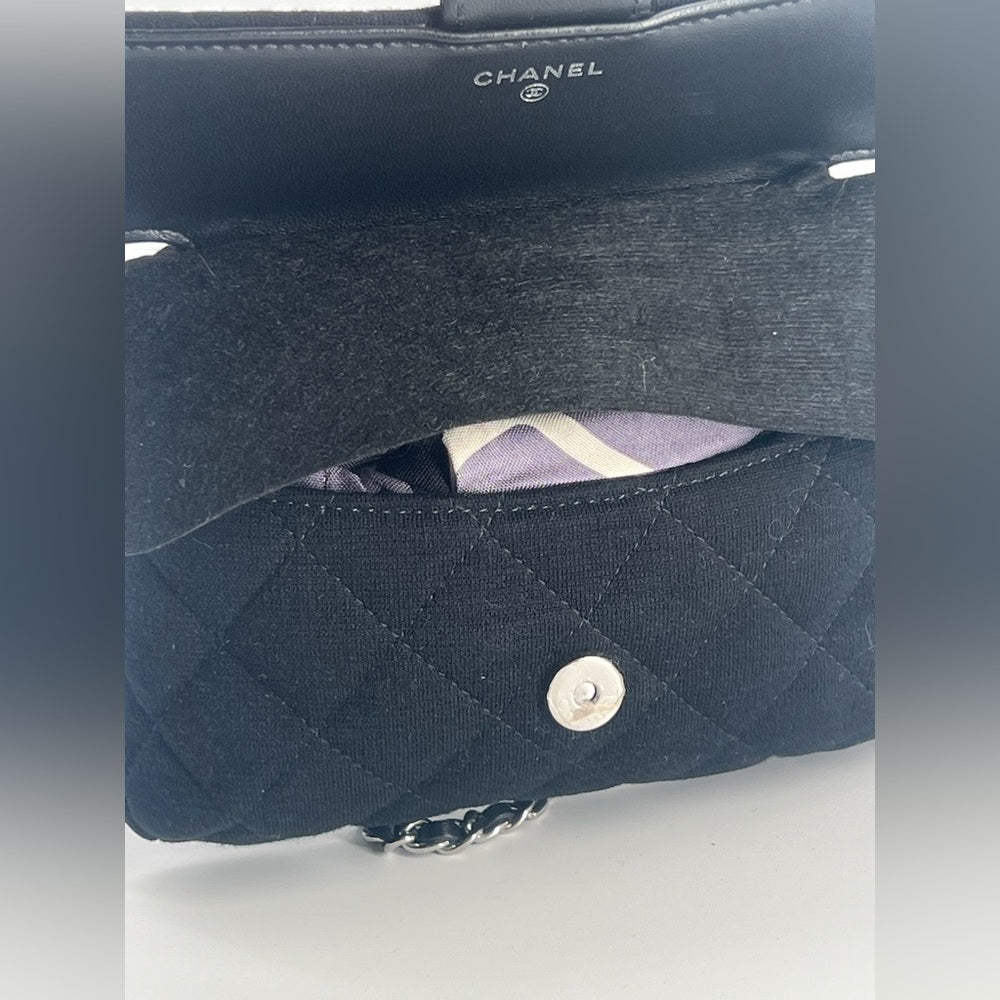 Chanel Quilted Fabric Foldable Tote Chain Strap Crossbody Bag