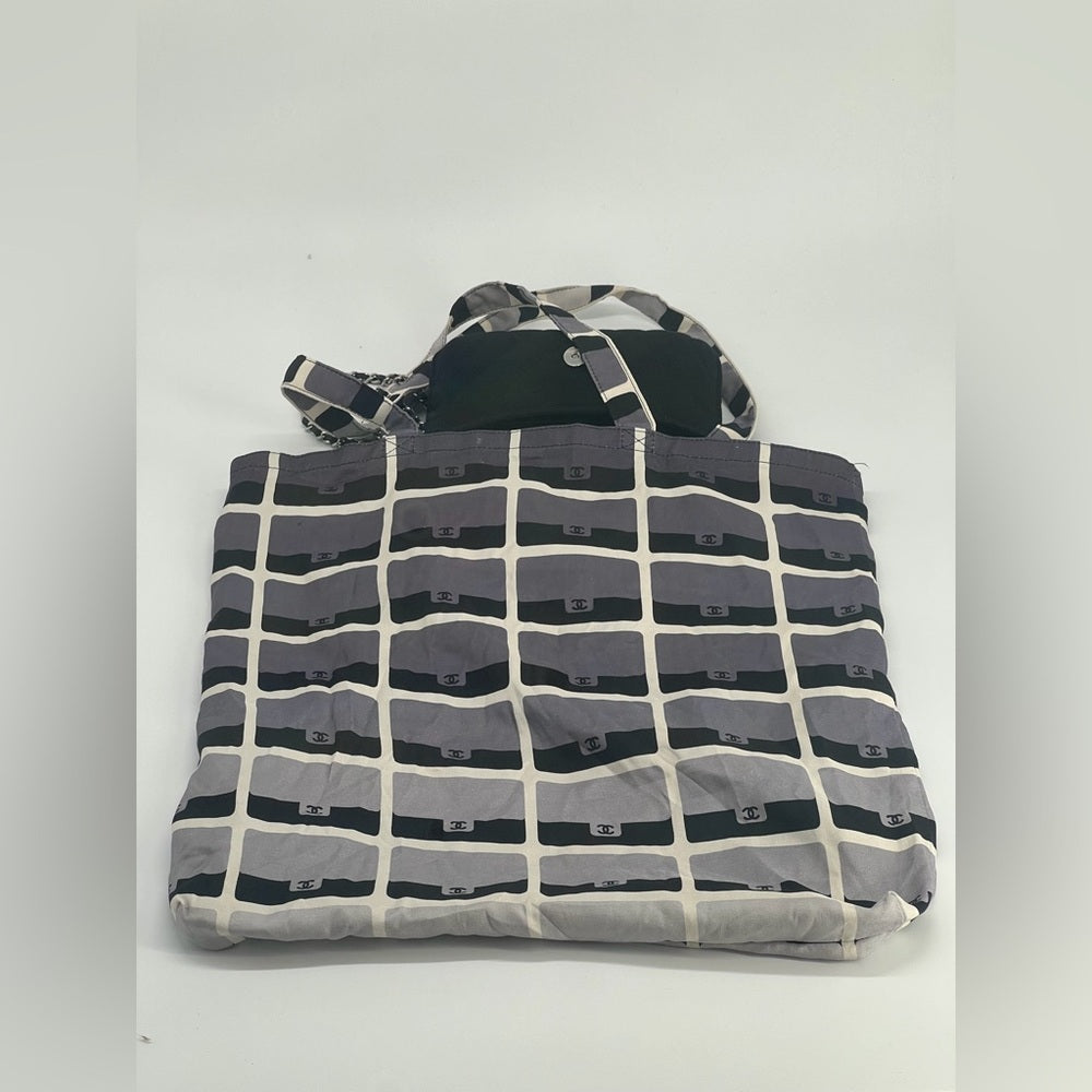 Chanel Quilted Fabric Foldable Tote Chain Strap Crossbody Bag