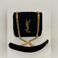 Sain Laurent Small Vicky Black Velvet Evening Bag