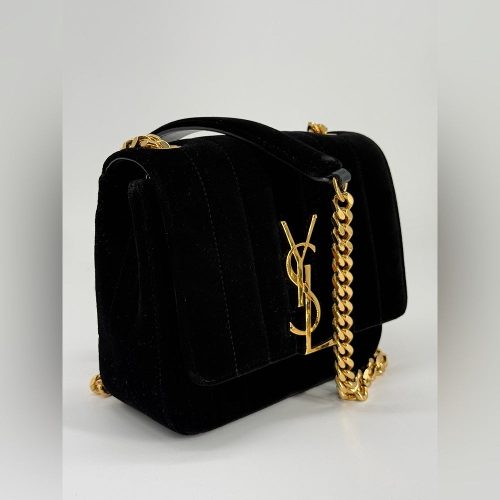 Sain Laurent Small Vicky Black Velvet Evening Bag