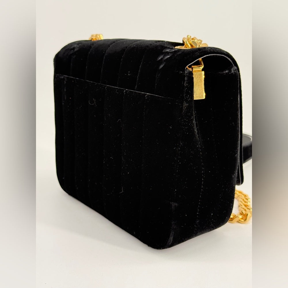Sain Laurent Small Vicky Black Velvet Evening Bag