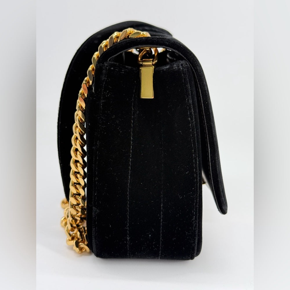 Sain Laurent Small Vicky Black Velvet Evening Bag