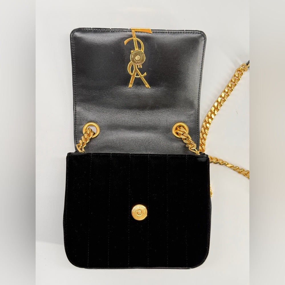 Sain Laurent Small Vicky Black Velvet Evening Bag