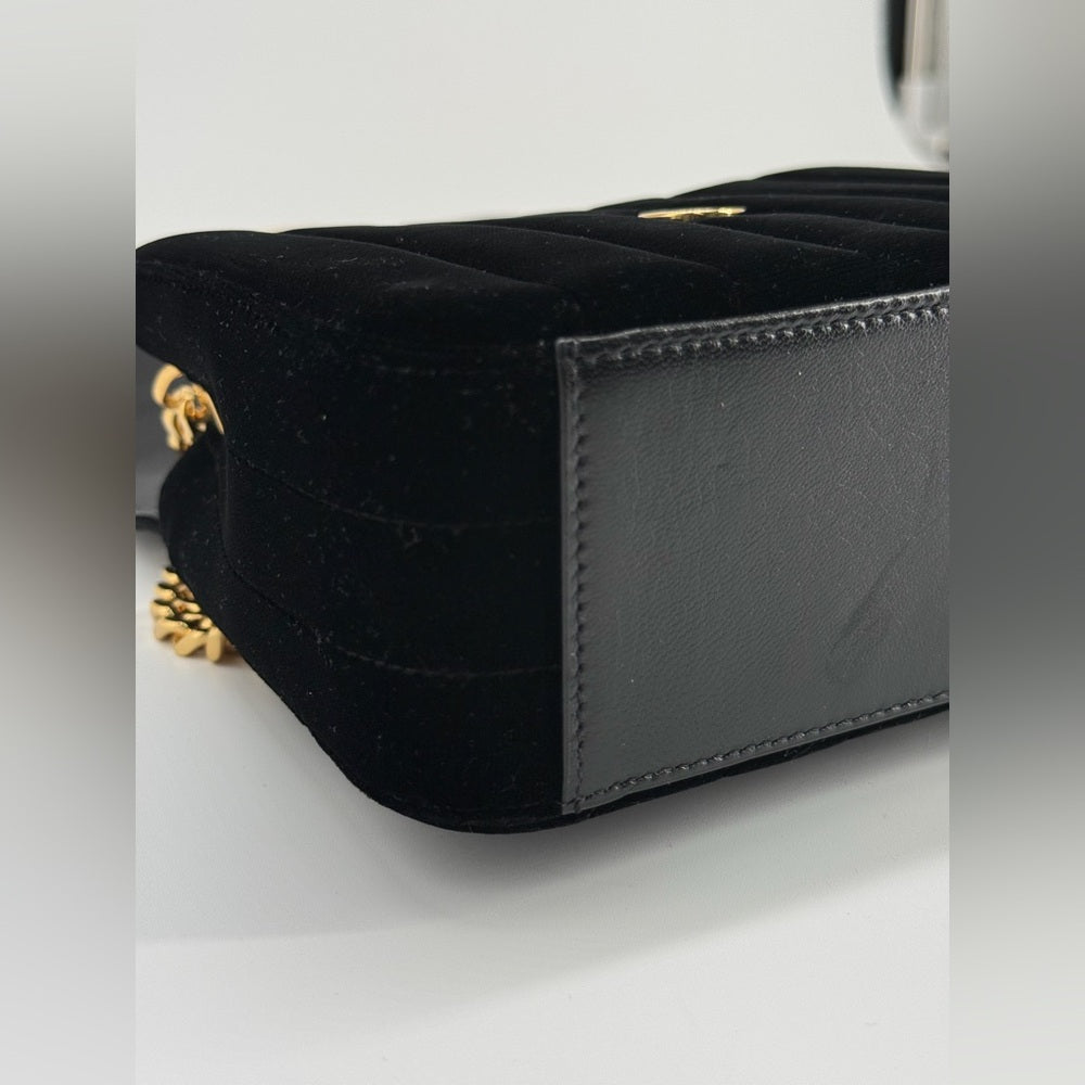 Sain Laurent Small Vicky Black Velvet Evening Bag
