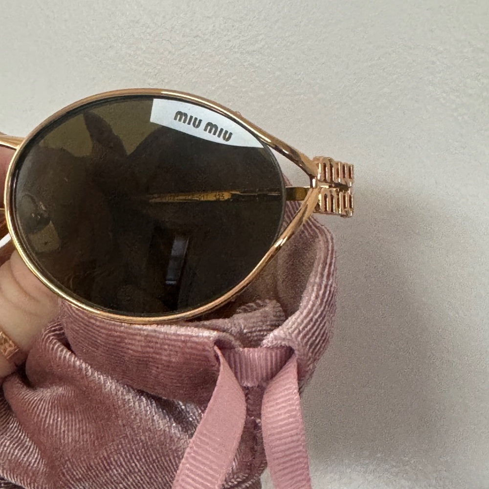 Miu Miu Brass Gold Dark Brown Lens Women Sunglasses Authentic