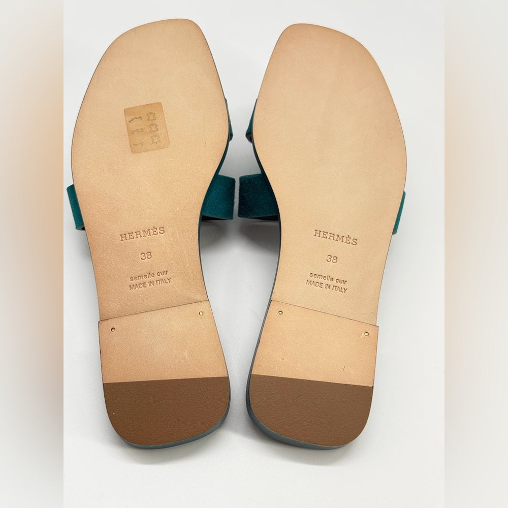Hermes Oran Sandals Vert Oxford Suege Goatskin 38 EU