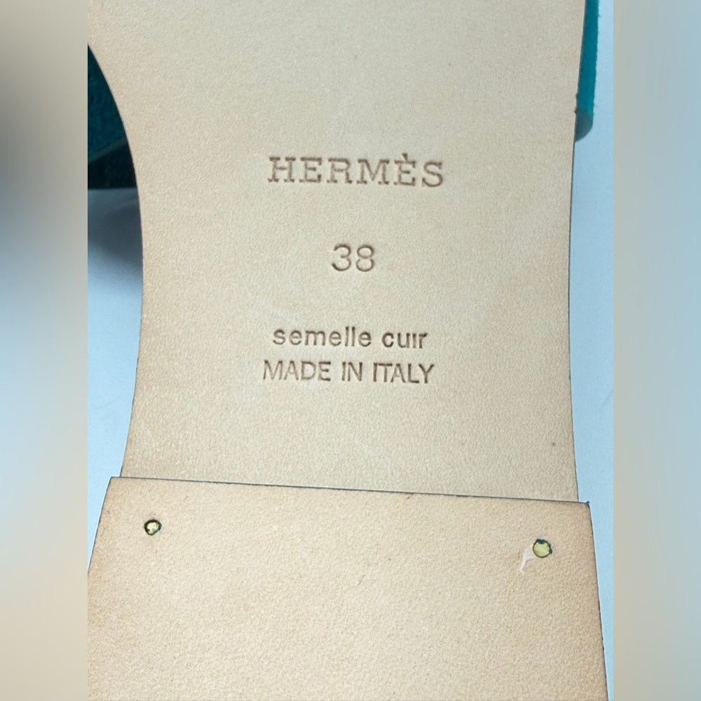 Hermes Oran Sandals Vert Oxford Suege Goatskin 38 EU