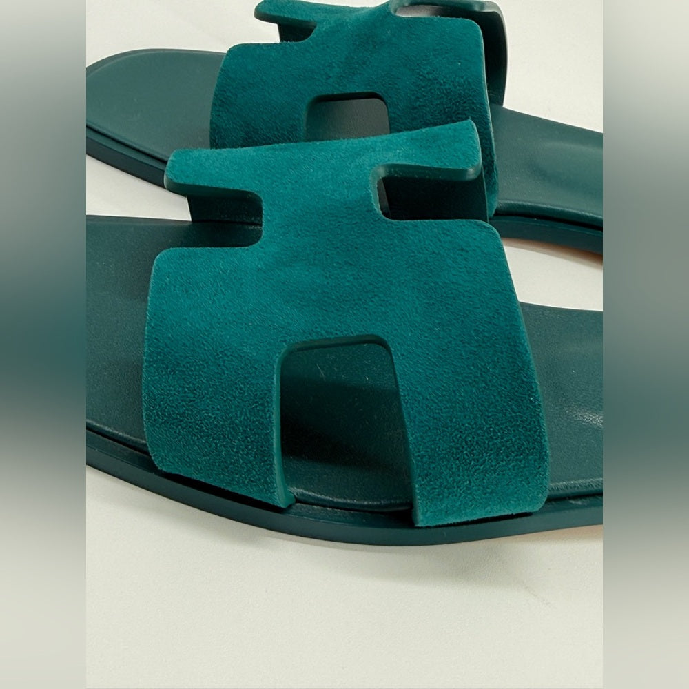 Hermes Oran Sandals Vert Oxford Suege Goatskin 38 EU