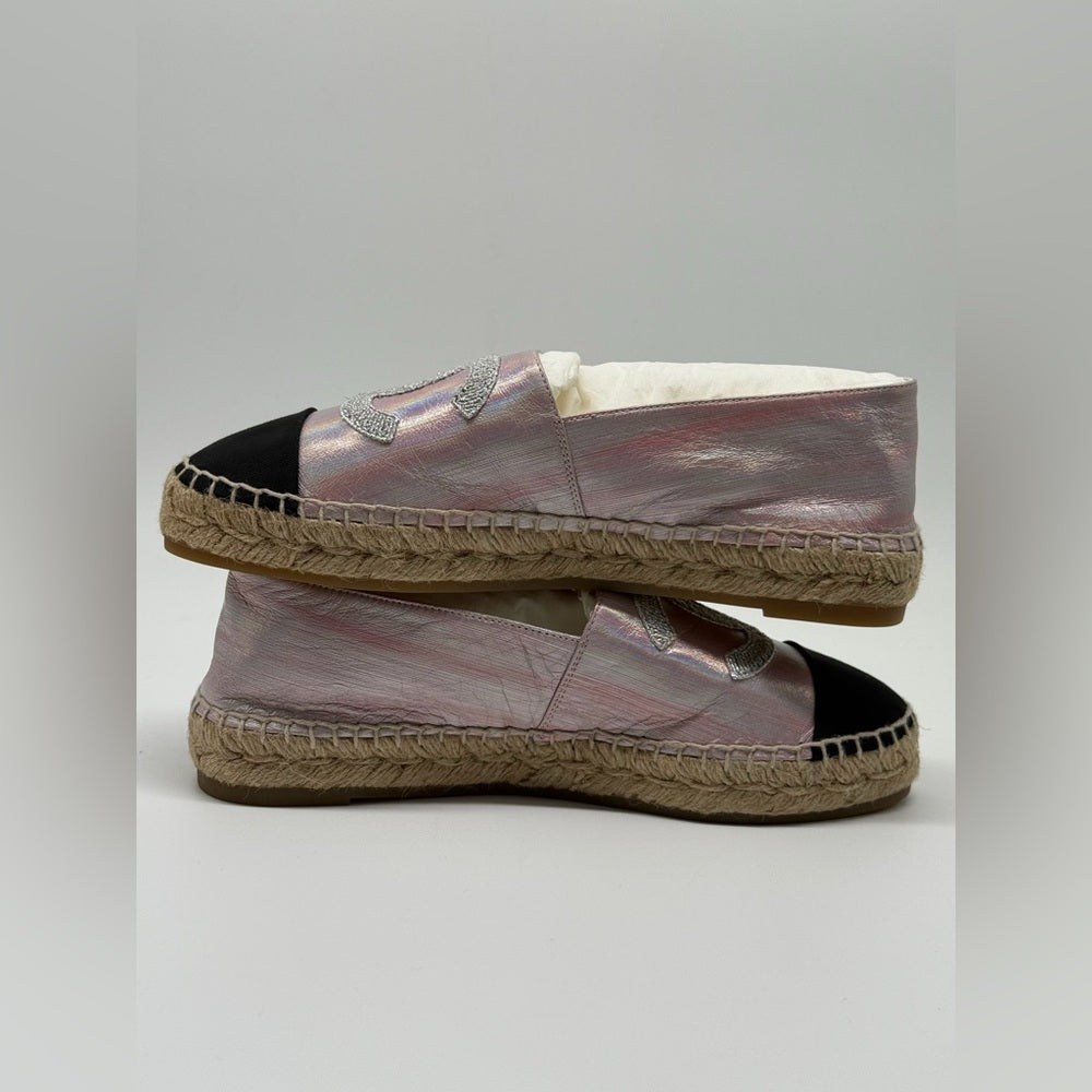 Chanel Pink & Silver Leather Espandrilles Woman Shoes Size 39